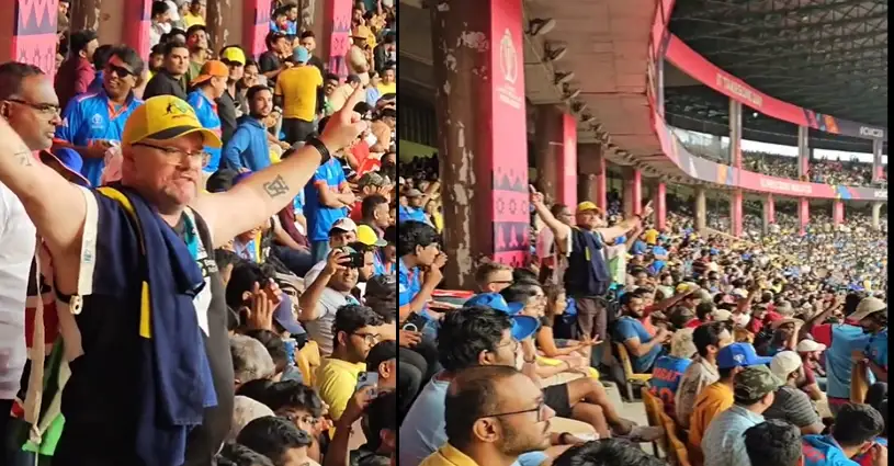 Trending, AUSvsPAK World Cup 2023, Australian Fan Bharat Mata Ki Jai, Aussie Fan Bharat Mata Jai Chant, Australia Fan Bengaluru Stadium Video- True Scoop