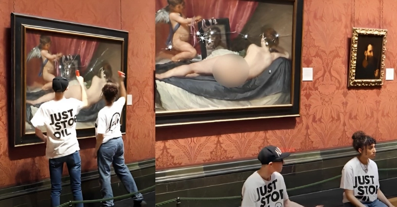 Just Stop Oil protestors vandalize 'Rokeby Venus' painting in London's National Gallery; Watch