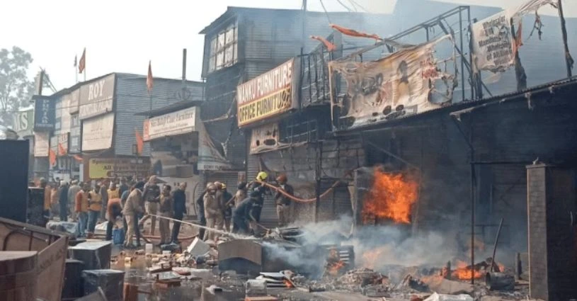 Chandigarh shops destroyed as massive fire breaks out in the Furniture market