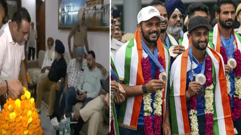 Punjab, Amritsar Airport, Punjab Players Indian Hockey Team, Punjab Players Indian Hockey Team Amritsar Airport, Jalandhar Road Show Punjab Indian Hockey team, Paris Olympics 2024- True Scoop