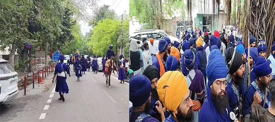 Nihang Singhs, Nihang Singhs protest, Nihang Singhs Jalandhar SSP Office, Nihang Singhs SSP Office Protest, Nihang Singhs PAP Chowk, Nihang Singhs PAP Chowk Protest, Nihang Singhs Baba Hari Singh, Punjab- True Scoop