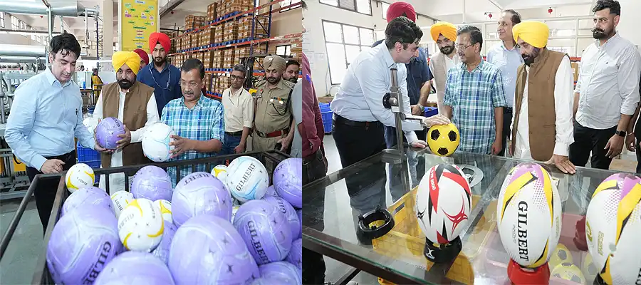 Bhagwant Singh Mann, Arvind Kejriwal, sports manufacturing, Savi International, rugby balls, 2025 Women’s Rugby World Cup, sports industry, global manufacturing, Punjab investment, industrial growth, business-friendly environment, Jalandhar sports hub, Punjab rugby balls, Tata Steel, Sanatan Textiles, ₹1.05 lakh crore investment, youth employment, Punjab government support, resilient manufacturers, sports exports, Punjab’s industrial resurgence- True Scoop